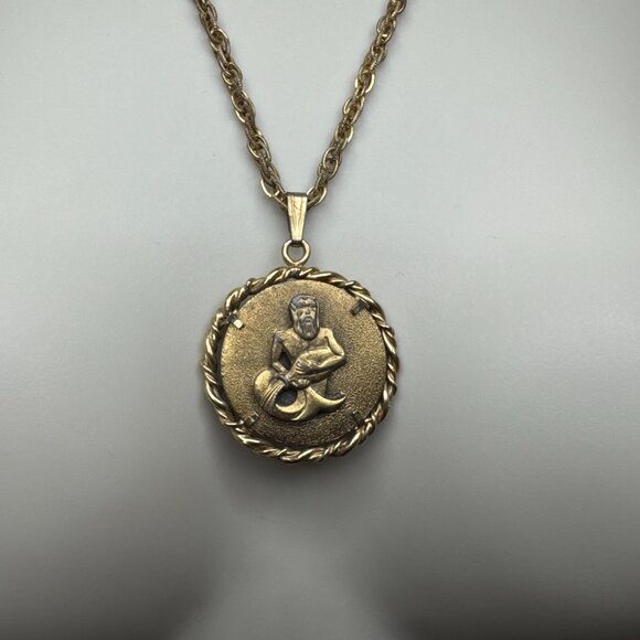 60's-70's Vintage Anson Aquarius Pendant Necklace with Original Chain Zodiac - Picture 3 of 5